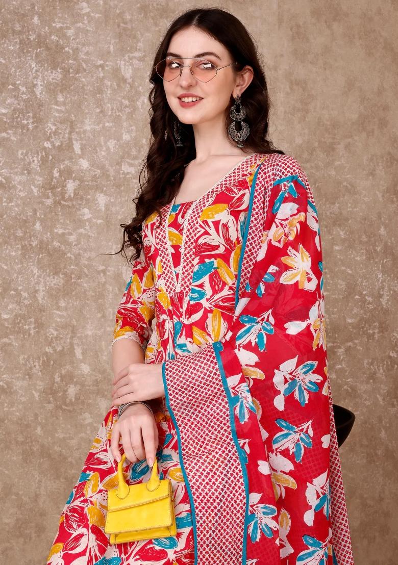Pink Embroidery Cotton Kurta Set - Indya