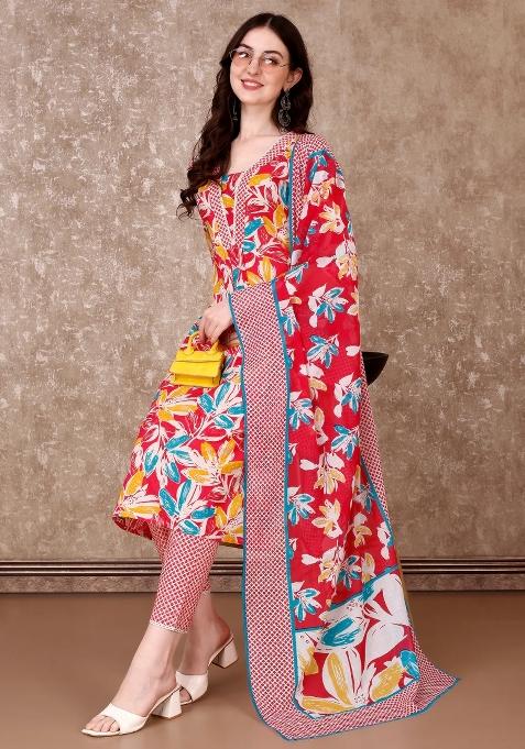 Pink Embroidery Cotton Kurta Set