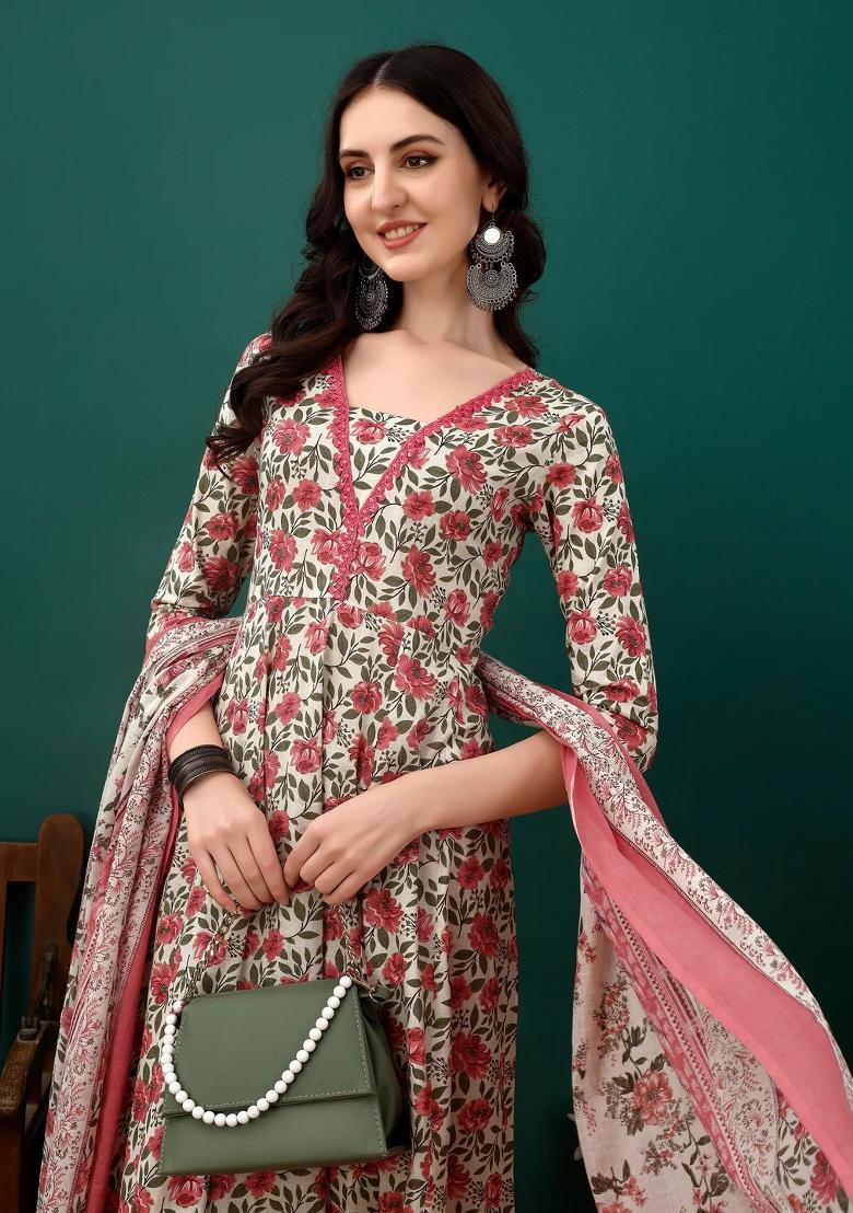 Pink Embroidery Cotton Kurta Set - Indya
