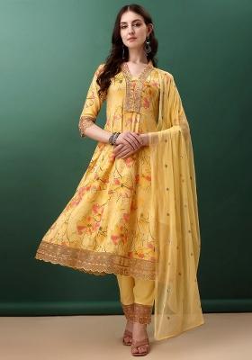 Yellow Embroidery Rayon Kurta Set
