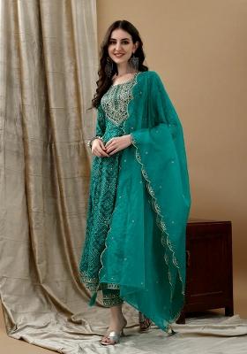 Green Embroidery Rayon Kurta Set