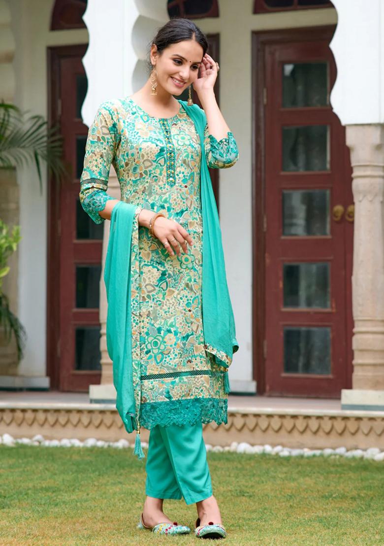Blue Embroidery Rayon Kurta Set - Indya