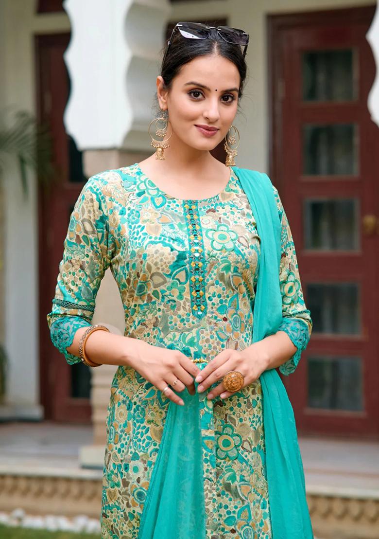 Blue Embroidery Rayon Kurta Set - Indya