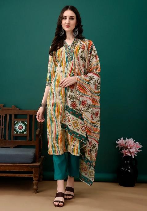 Multicolor Embroidery Rayon Kurta Set