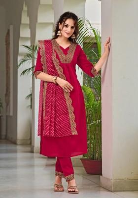 Pink Embroidery Chanderi Kurta Set
