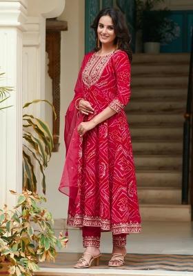 Rani Pink Embroidery Rayon Kurta Set