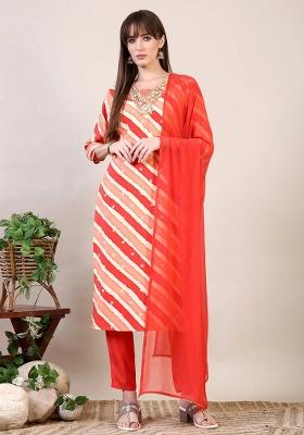 Orange Embroidery Chanderi Kurta Set