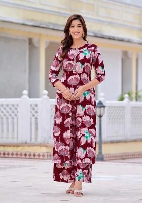 Purple Embroidery Rayon Kurta Set