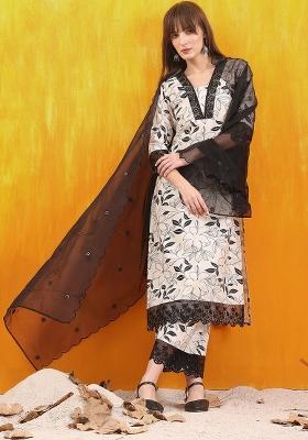 White Embroidery Chanderi Kurta Set