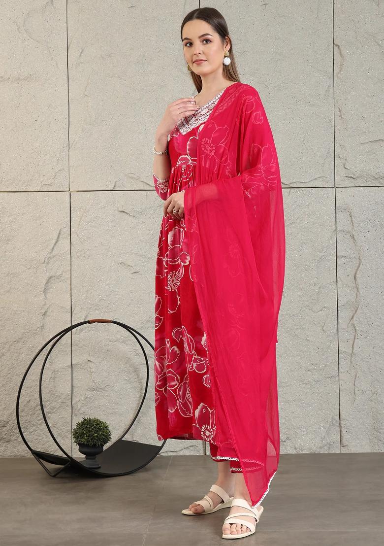 Pink Embroidery Rayon Kurta Set - Indya