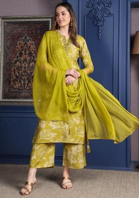 Green Embroidery Rayon Kurta Set