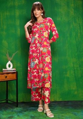 Rani Pink Embroidery Rayon Kurta Set