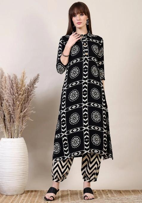 Black Embroidery Rayon Kurta Set