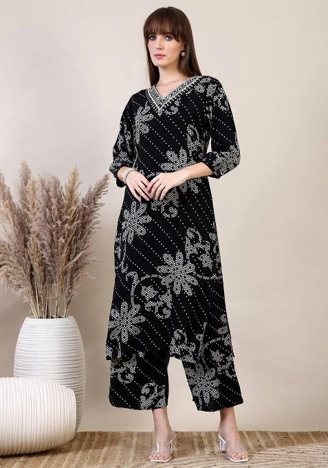 Black Embroidery Rayon Kurta Set