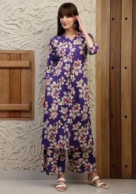 Purple Embroidery Rayon Kurta Set