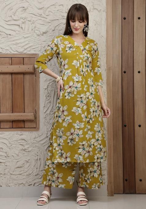 Mustard Embroidery Rayon Kurta Set