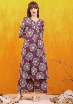 Lavender Embroidery Rayon Kurta Set