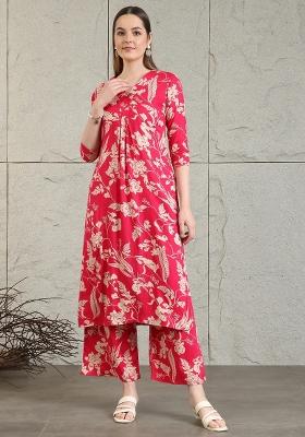 Pink Embroidery Rayon Kurta Set