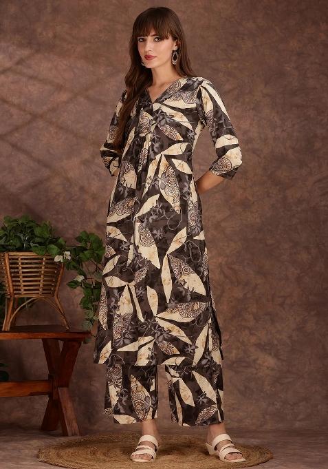 Grey Embroidery Rayon Kurta Set