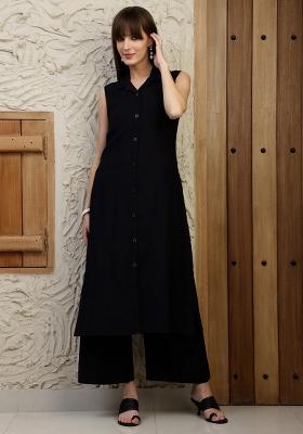 Black Embroidery Silk Kurta Set