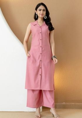 Pink Embroidery Silk Kurta Set