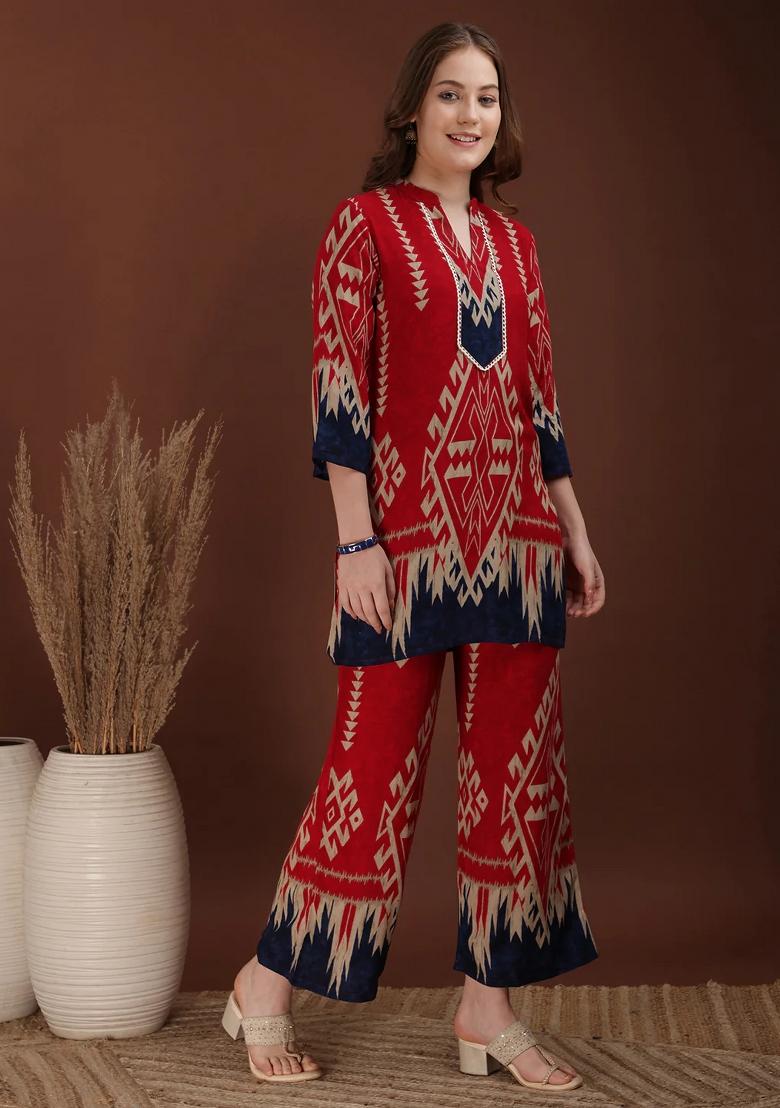 Pink Embroidery Rayon Kurta Set - Indya