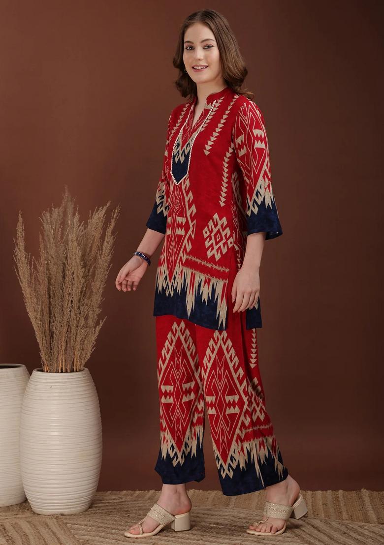 Pink Embroidery Rayon Kurta Set - Indya