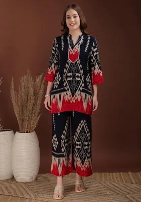 Navy Blue Embroidery Rayon Kurta Set