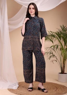 Navy Blue Embroidery Rayon Kurta Set