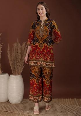 Mustard Embroidery Rayon Kurta Set