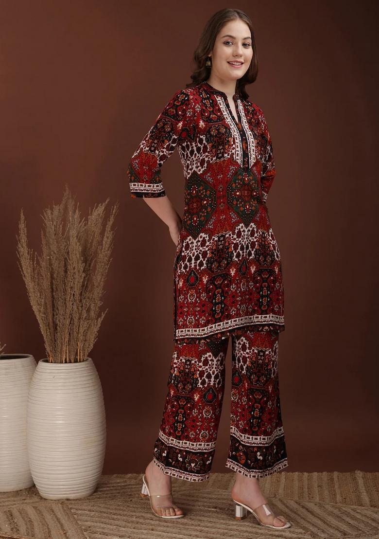 Multicolor Embroidery Rayon Kurta Set - Indya