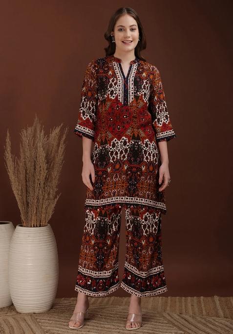 Multicolor Embroidery Rayon Kurta Set