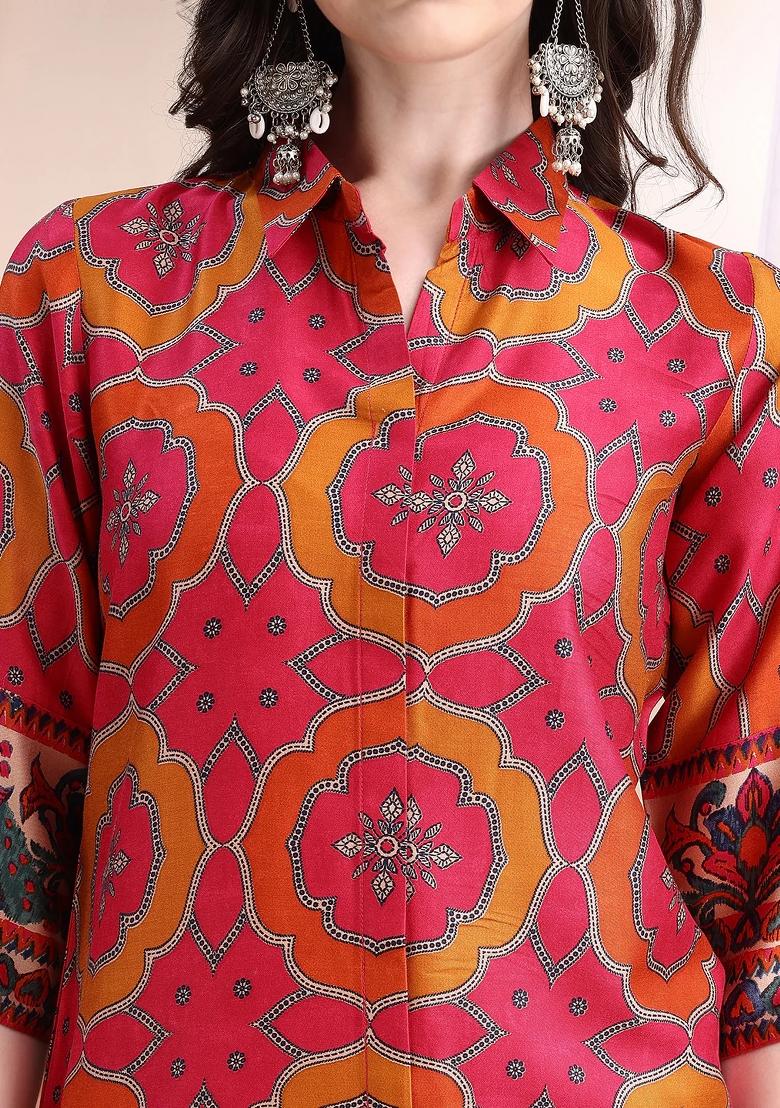 Pink Embroidery Silk Kurta Set - Indya