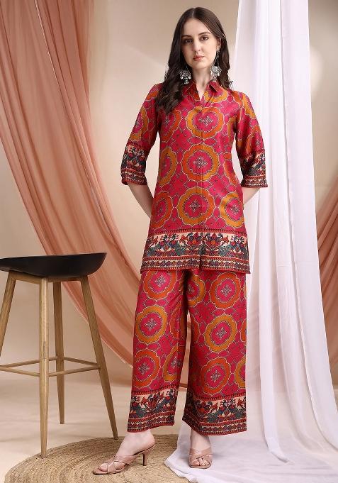 Pink Embroidery Silk Kurta Set