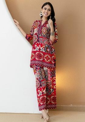 Pink Embroidery Rayon Kurta Set