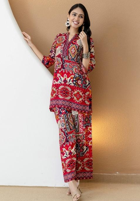 Pink Embroidery Rayon Kurta Set