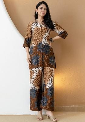 Brown Embroidery Silk Kurta Set