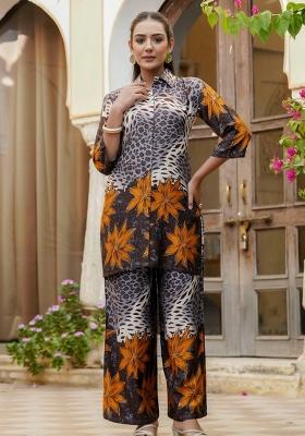 Grey Embroidery Silk Kurta Set