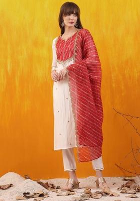 White Embroidery Chanderi Kurta Set
