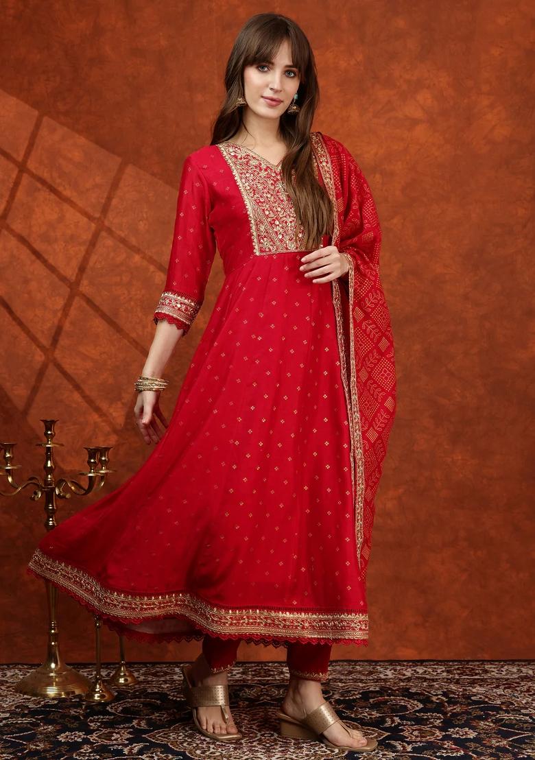 Pink Embroidery Silk Kurta Set - Indya