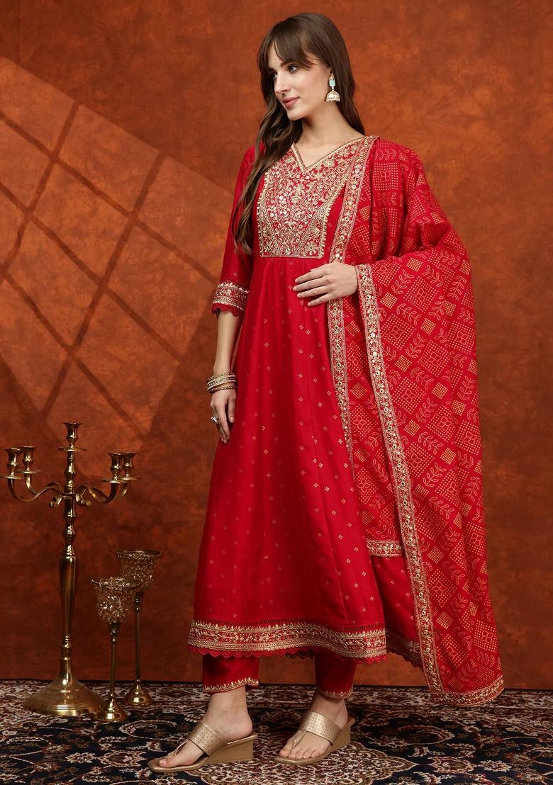 Pink Embroidery Silk Kurta Set - Indya