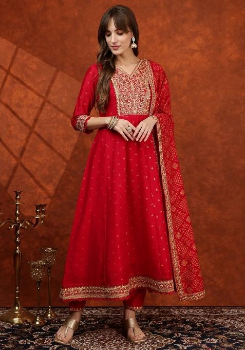 Pink Embroidery Silk Kurta Set