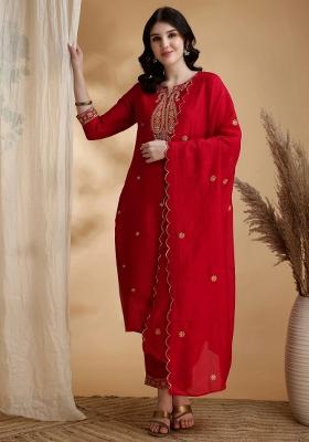 Pink Embroidery Silk Kurta Set