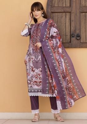 Lavender Embroidery Cambric Kurta Set