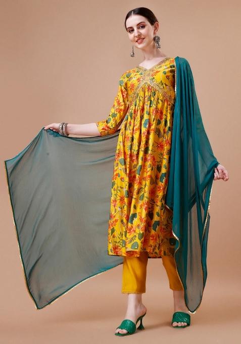 Multicolor Embroidery Rayon Kurta Set