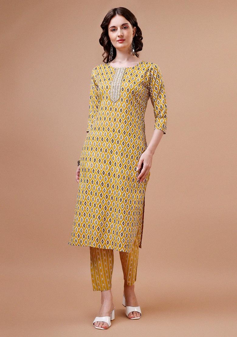 Multicolor Embroidery Rayon Kurta Set - Indya