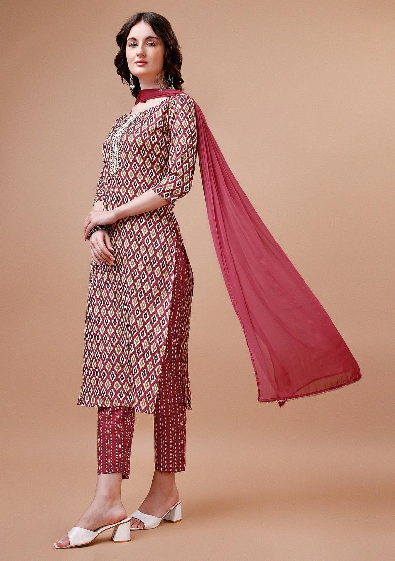 Multicolor Embroidery Rayon Kurta Set - Indya