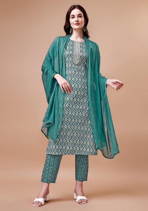 Multicolor Embroidery Rayon Kurta Set