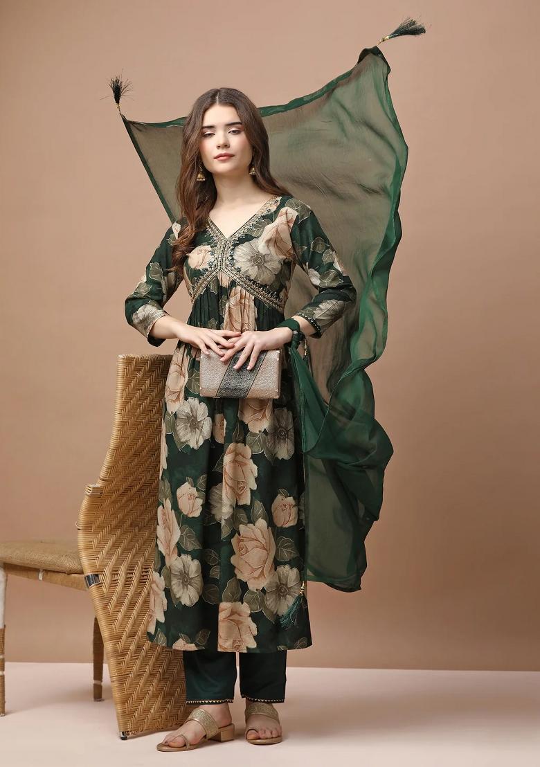 Multicolor Embroidery Rayon Kurta Set - Indya