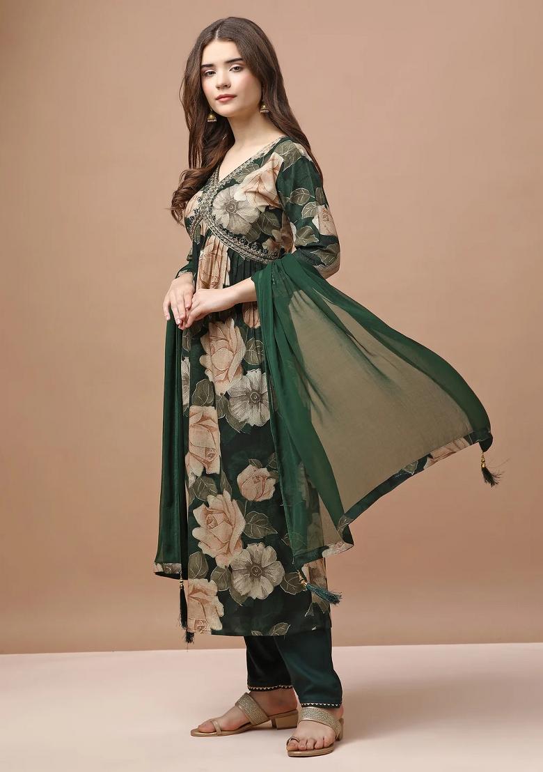 Multicolor Embroidery Rayon Kurta Set - Indya